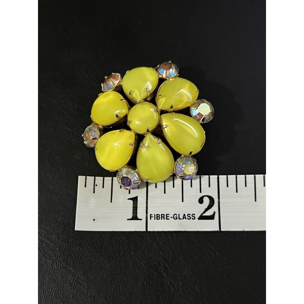 VINTAGE yellow GLASS aurora borealis RHINESTONE BROOCH pin prong - Picture 10 of 13